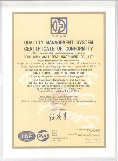 CHINA ASLi (China) Test Equipment Co., Ltd zertifizierungen