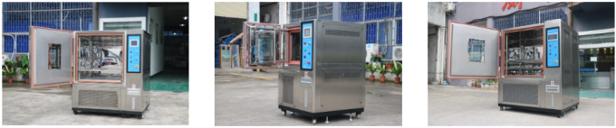 Temperature humidity testing chamber — interior view showing stainless steel chamber and shelving